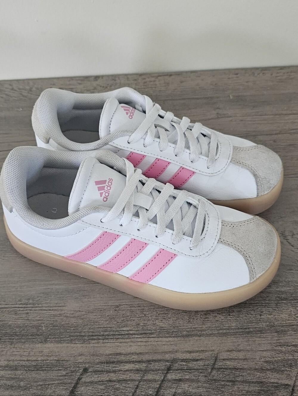 Adidas Kids VL Court 3.0 White Sneakers with Pink Stripes Girls 1